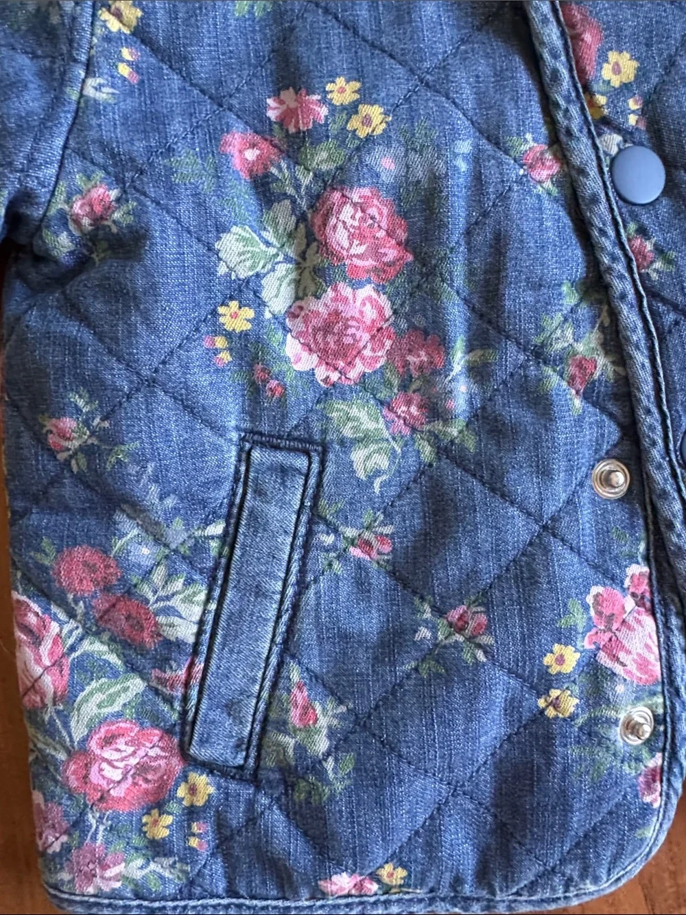 GAP Quilted Floral Denim-Blue Snap Jacket